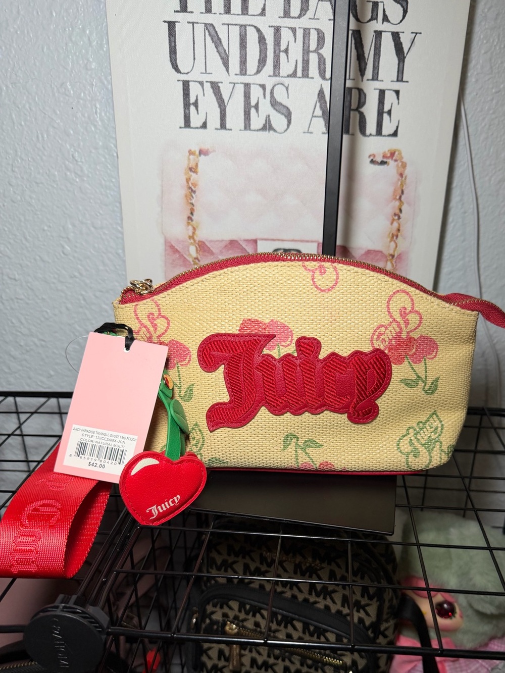NWT Juicy Couture Paradise Cherry Straw Pouch Bag